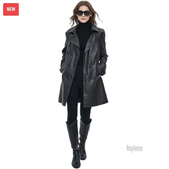 Waterproof PU Faux Leather Blazer Jacket, Double-Breasted Button Front - Picture 6 of 7